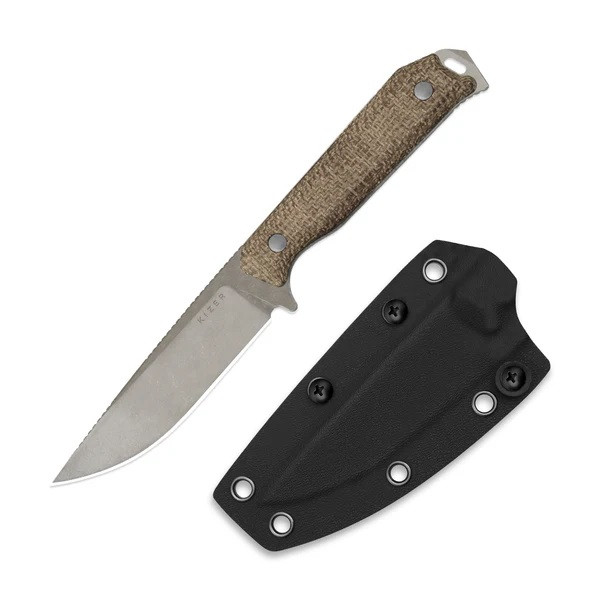 Kizer Begleiter Fixed Blade Knife Brown Burlap Micarta Handle 3V
