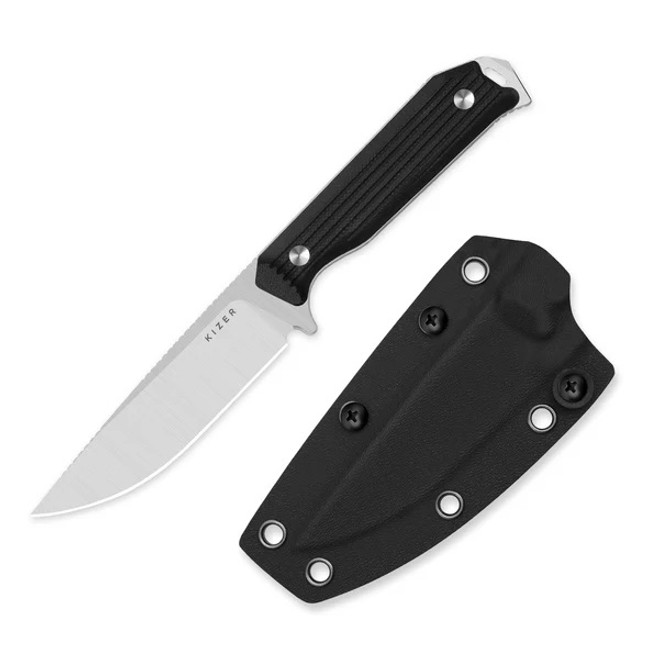 Kizer Begleiter Fix Fixed Blade Knife Black G10 Handle AEB-L Drop Point Plain Edge 1045MD2