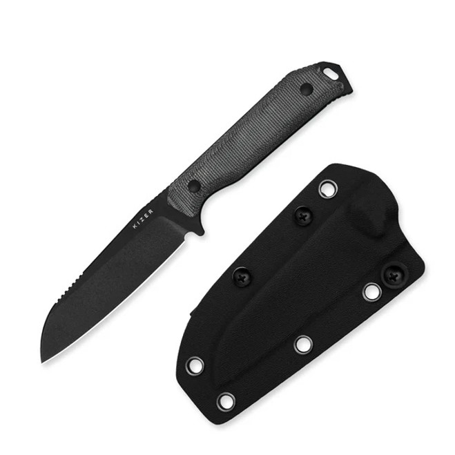 Kizer Begleiter Fixed Blade Knife Black Micarta Handle 3V Drop Point Plain Black Blade 1045MS1
