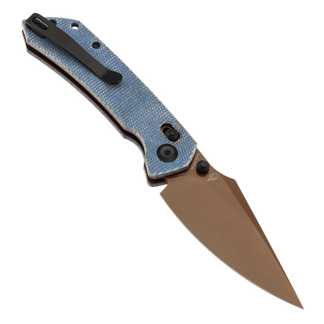 Tenable Fenrir Cross Bar Lock Folding Knife Blue Micarta Rose Gold