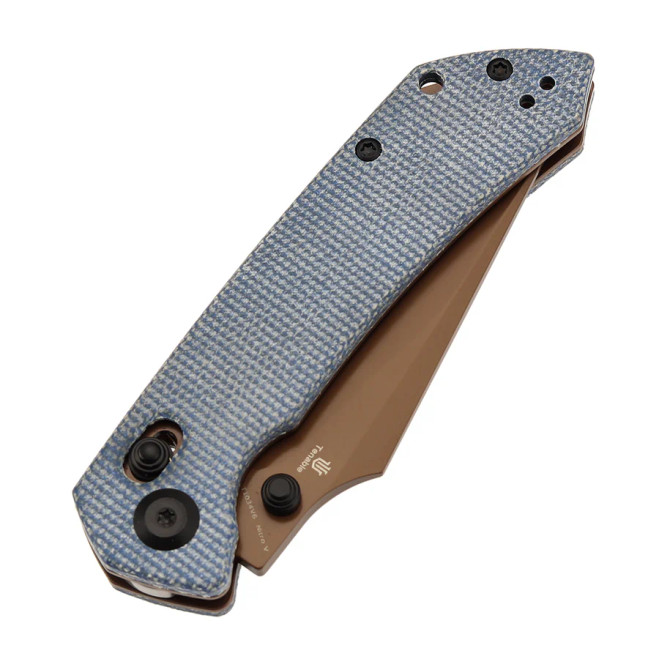 Tenable Fenrir Cross Bar Lock Folding Knife Blue Micarta Rose Gold
