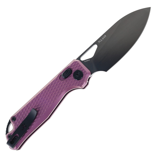 Kunwu Pulsar Folding Knife Tux Purple Textured Ti Handle Plain DLC