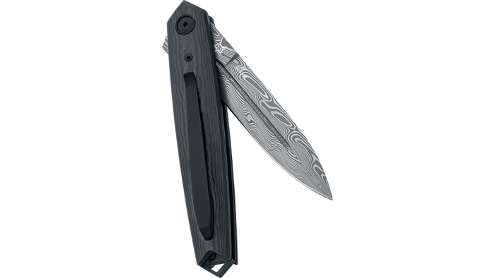 Fox Pacifico Folding Knife Black Camo FatCarbon Handle Damascus