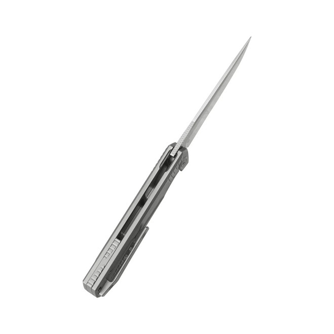 Ti　 KB Pyramid Folding Knife Gray Titanium Handle M390 Tanto Point