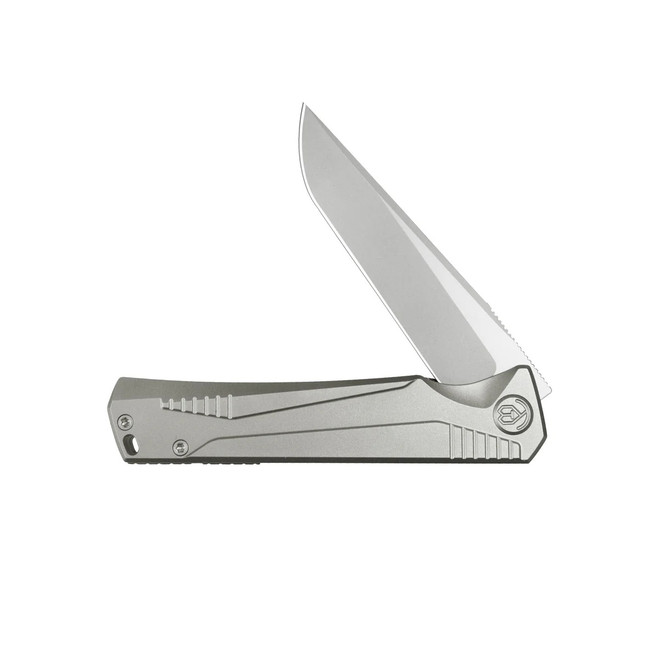 KB Pyramid Folding Knife Gray Titanium Handle M390 Tanto Point