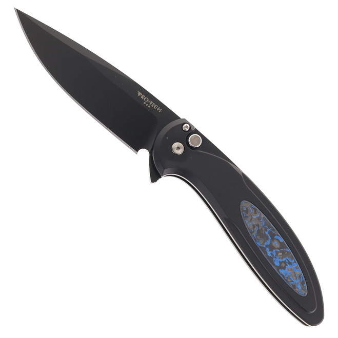 Pro-Tech Cambria 2 Folding Knife Black/Blue Aluminum Carbon Fiber Handle Magnacut Plain Black Blade CF2103-LTD TC BLUE