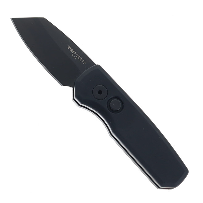 Pro-Tech Runt 5 Automatic Knife Black Aluminum Handle 20CV Reverse Tanto Plain Black Blade R5203 RUNT
