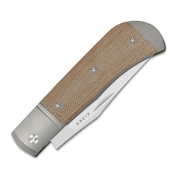 Kizer Trestle Folding Knife Silver/Brown Ti/Micarta Handle 14C28N