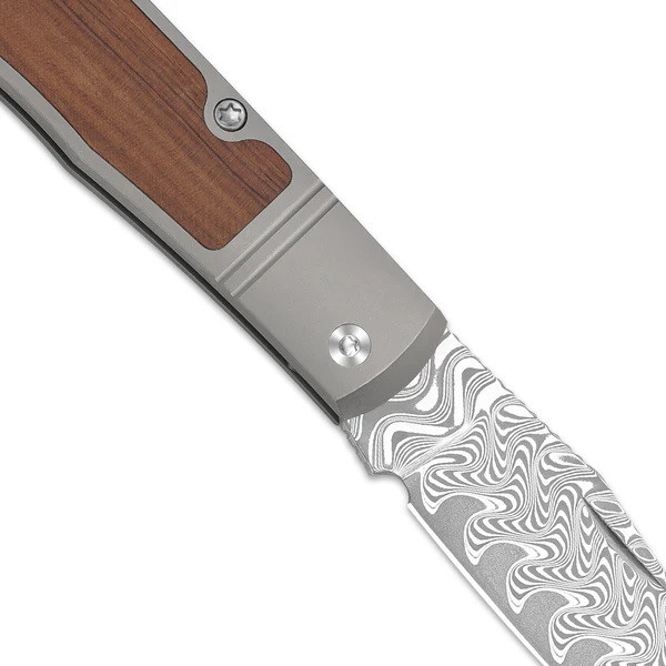 Kizer Trestle Folding Knife Titanium&Mkuruti Wood Handle Damascus