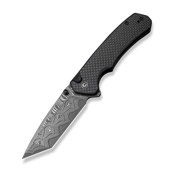 Civivi Button Lock Brazen Folding Knife Twill Carbon Fiber/Black G10 Handle Damascus  C19059C-DS1