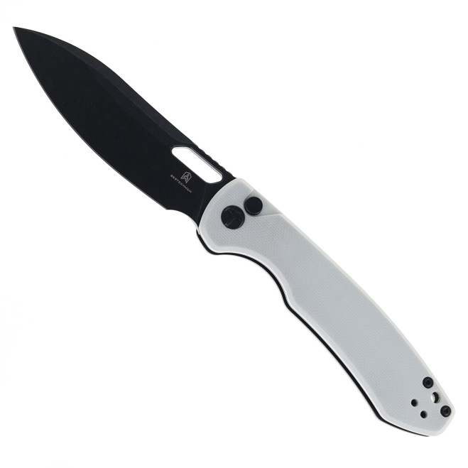 Bestechman Firebird Folding Knife White G10 Handle D2 Plain Edge Stonewash/Black PVD Finish BMK05E
