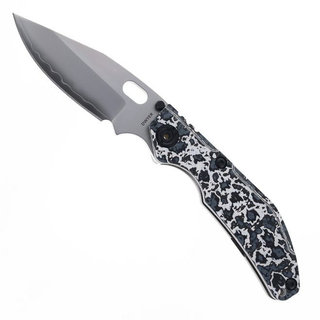 North Mountain Blade BBNM Folding Knife Blue/White Carbon Fiber Handle SLD Bowie Plain Edge 2521-WHCF