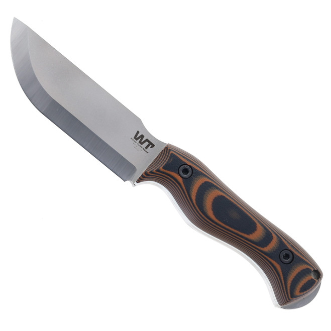 Work Tuff Gear Nomad Bushcrafter Fixed Blade Knife Tiger Camo with White Liner G10 Handle Bohler K329 Plain Stonewash Blade