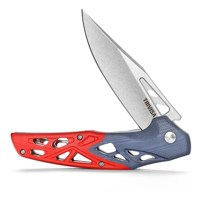 Trivisa Folding Knife Red/Blue G10 Handle K110 Drop Point Plain