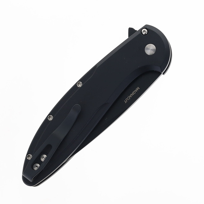 w Protech Cambria Flipper Folding Knife Black Aluminum w/ Maple Burl