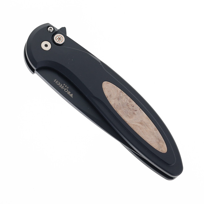 Protech Cambria Flipper Folding Knife Black Aluminum w/ Maple Burl
