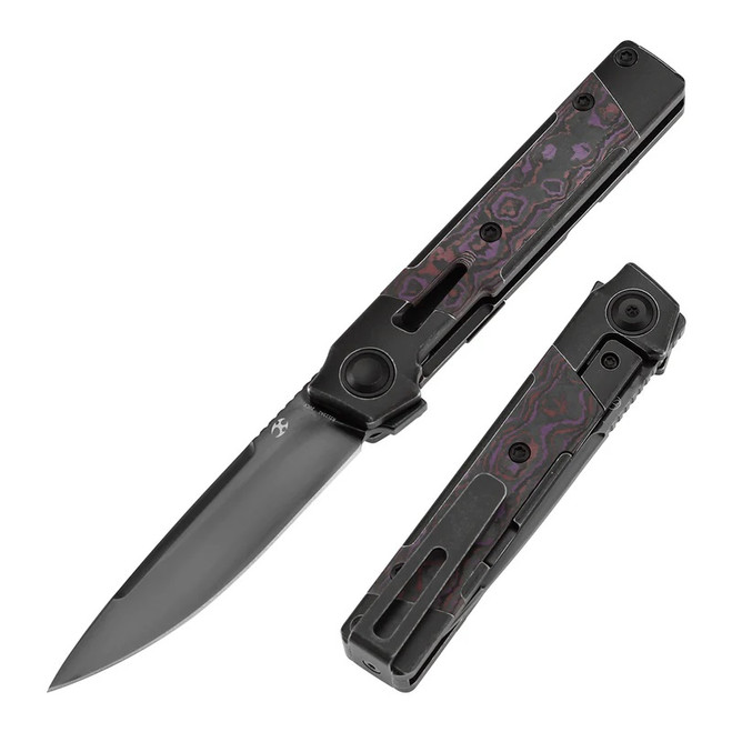 Kansept Kitpu Folding Knife Blackwash Titanium/Purple Haze FatCarbon Handle 20CV Plain Edge K2123A1