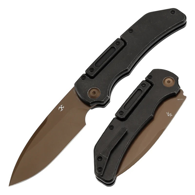 Kansept Hazard Folding Knife Blackwash Titanium Handle S35VN Drop Point Plain Edge Rose Gold Finish K1104H2
