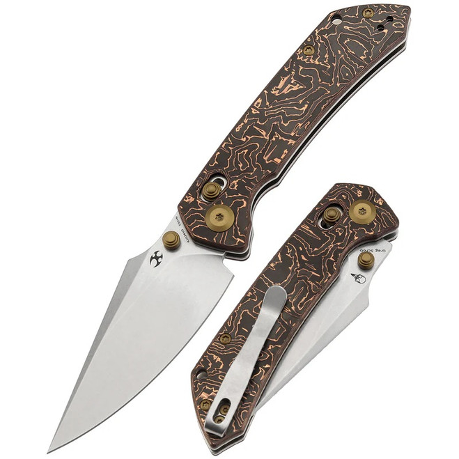 Kansept Fenrir Folding Knife Copper Carbon Fiber Handle S35VN Wharncliffe Plain Edge Stonewash Finish K1034V3