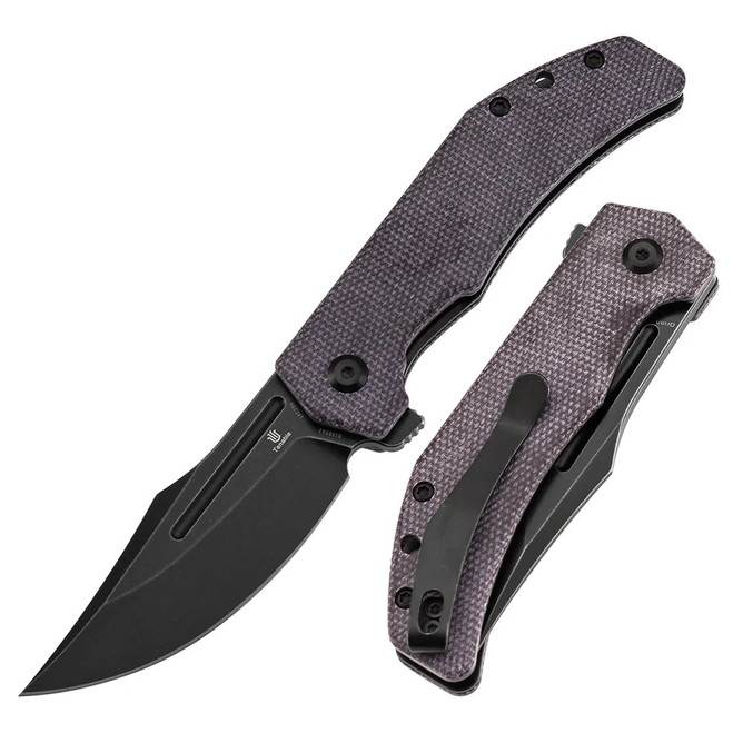 Tenable Orion Folding Knife Purple Micarta Handle 14C28N Clip Point Plain Edge Blackwash Finish B1089A2