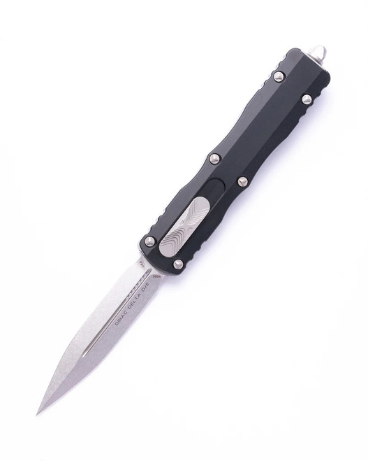 Microtech Dirac Delta OTF Automatic Knife Black Aluminum Handle Dagger Stonewashed Standard M390 Blade 227-10