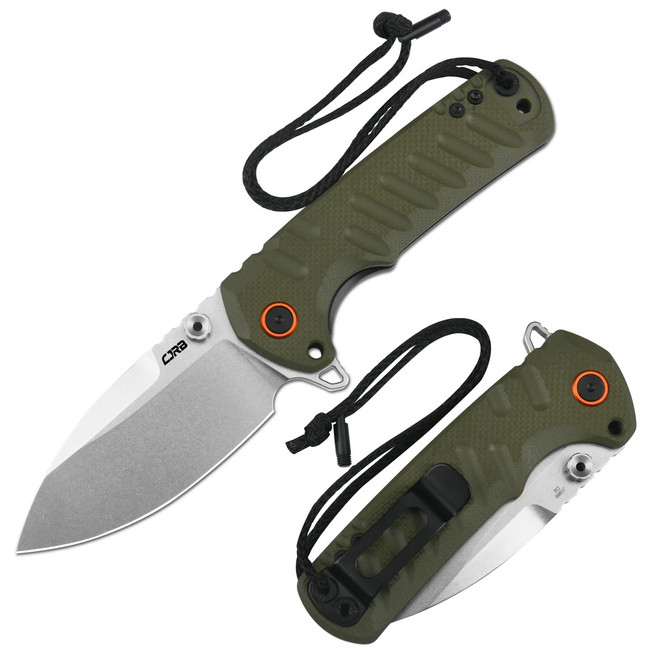 CJRB Tundra Folding Knife Green G10 Handle D2 Drop Point Plain Edge Stonewash Finish J1966-GN