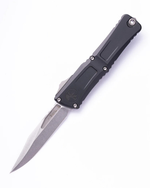 Microtech Combat Troodon Gen III OTF Automatic Knife Black  Aluminum Handle Bowie Stonewashed Standard M390 Blade 1146-10