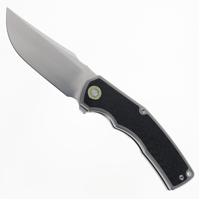 TwoSun Folding Knife Black Titanium/Carbon Fiber Handle 14C28N Plain Edge Stonewash Finish TS491-14C28N-CF
