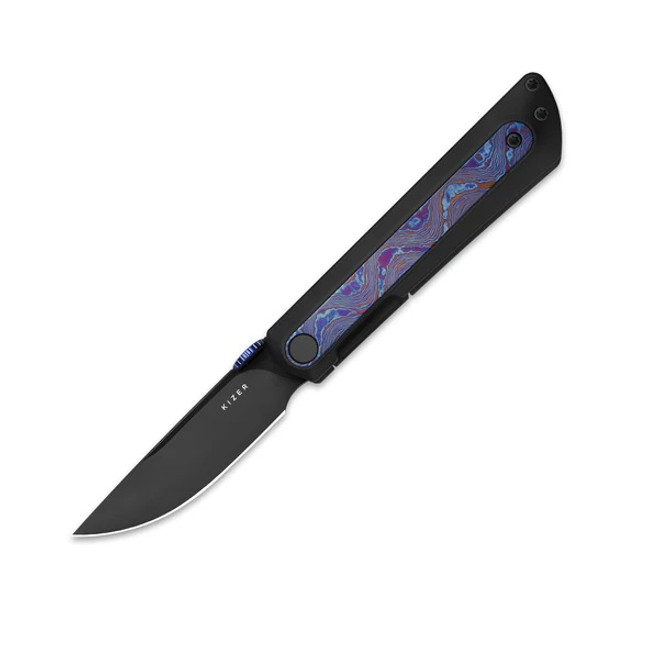 Kizer Quoll Folding Knife Black/Purple Titanium/Damascus Handle S45VN Drop Point Plain Black Blade Ki3733A3 Kizer Quoll Folding Knife Black/Purple Titanium/Damascus Handle S45VN Drop Point Plain Black Blade Ki3733A3