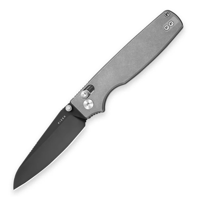 Kizer Original 2 Folding Knife Silver Titanium Handle S45VN Sheepsfoot Plain Black Blade Ki3605.2SA1 Kizer Original 2 Folding Knife Silver Titanium Handle S45VN Sheepsfoot Plain Black Blade Ki3605.2SA1