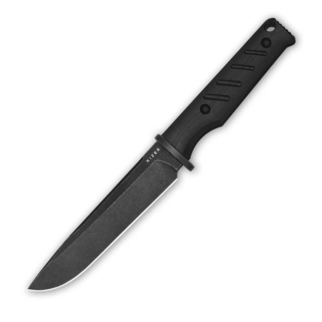 Kizer Camp 180 Fixed Blade Knife Black G10 Handle AEB-L Drop Point Plain Edge Black Stonewash Finish 1096A1