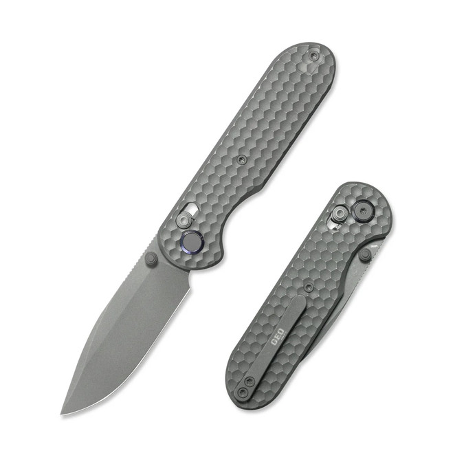 Geo Ethereal Cutter Folding Knife Gray Titanium Handle M390 Drop Point Plain Edge Darkwash Finish GEO2402C