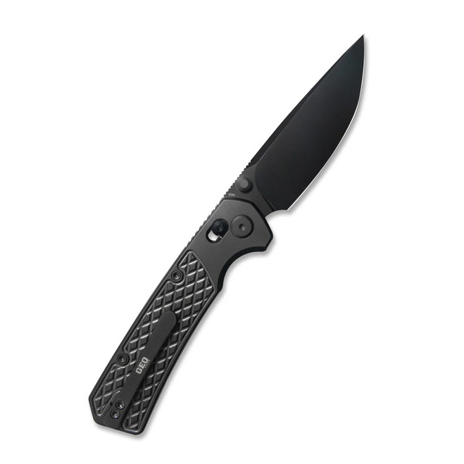 Geo Frost Folding Knife Black DLC Titanium Handle M390 Drop Point