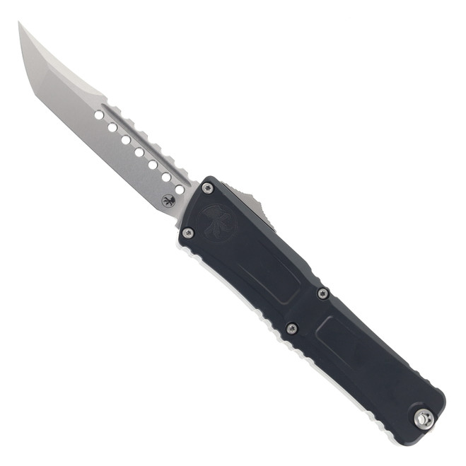 Microtech Combat Troodon Gen III Hellhound OTF Automatic Knife Stonewash M390MK Blade Standard Black Aluminum Handle 1219-10S
