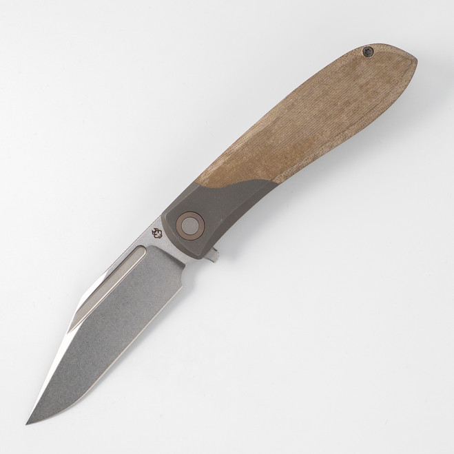 Jack Wolf Scuffle Folding Knife Green Linen Micarta Handle S90V Plain Edge Stonewash Finish