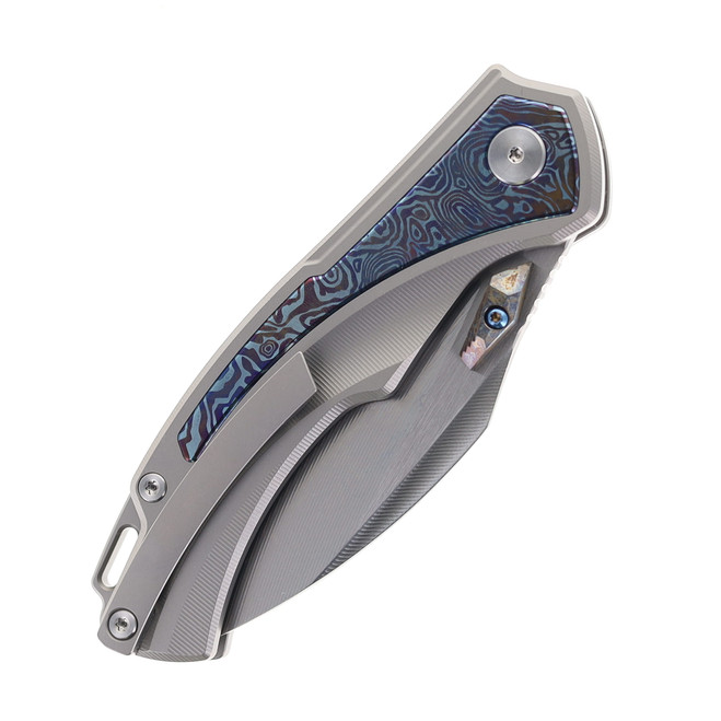 SixLeaf Folding Knife Blue Titanium Handle 14C28N Plain Edge SL-80