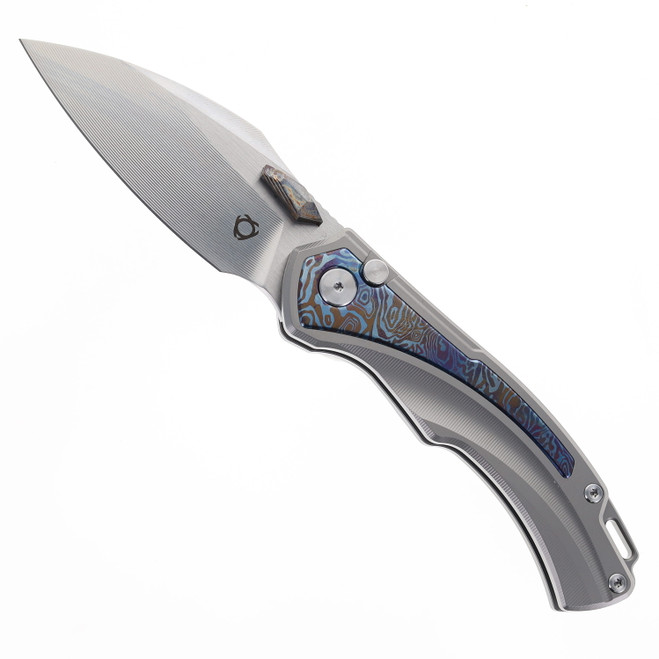 SixLeaf Folding Knife Blue Titanium Handle 14C28N Plain Edge SL-80-Blue