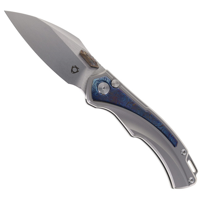 SixLeaf Folding Knife Titanium/TiDamascus Handle RWL34+PMC27 Plain Edge SL-80-TIDAMA