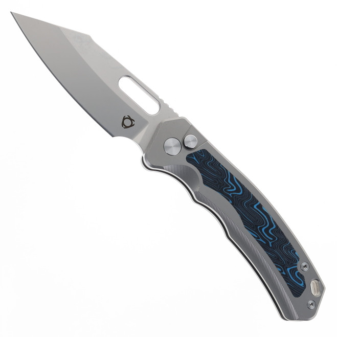 SixLeaf Folding Knife Titanium/Blue G10 Handle 14C28N Plain Edge SL-78-G10-Blue