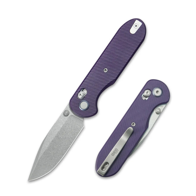 Geo Ethereal Cutter Folding Knife Purple G10 Handle M390 Drop Point Plain Edge Stonewash Finish GEO2402L