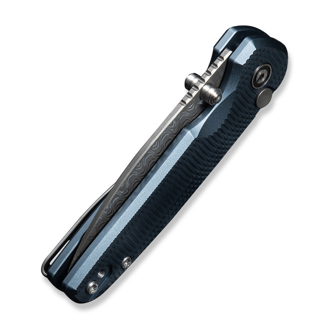Civivi Mini Shakan Folding Knife Blue Aluminum Handle Damascus