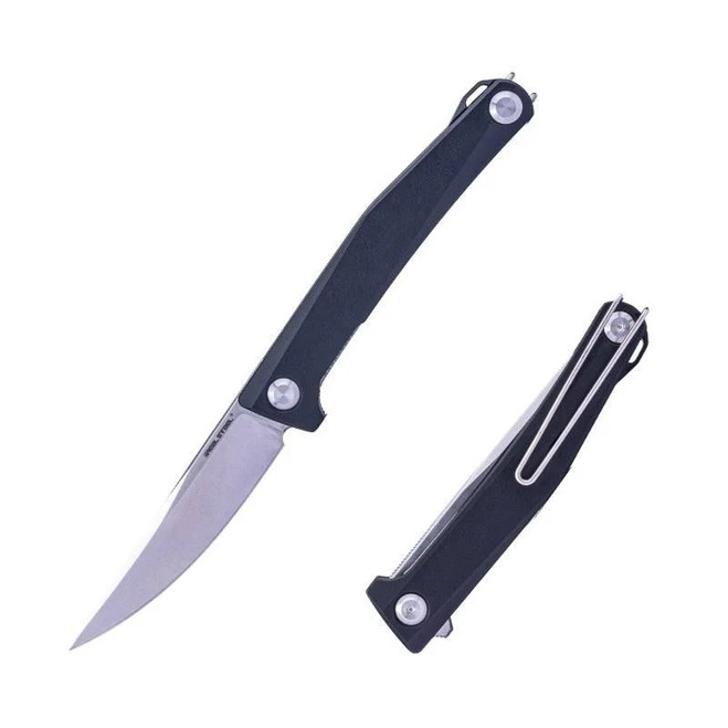 Real Steel Teres Folding Knife Black Aluminum Handle Nitro-V Plain Edge 7111BS