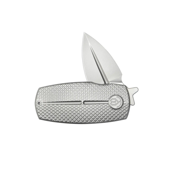 KB Fang Mini Folding Knife Grey Titanium w/ Diamond Milling M390