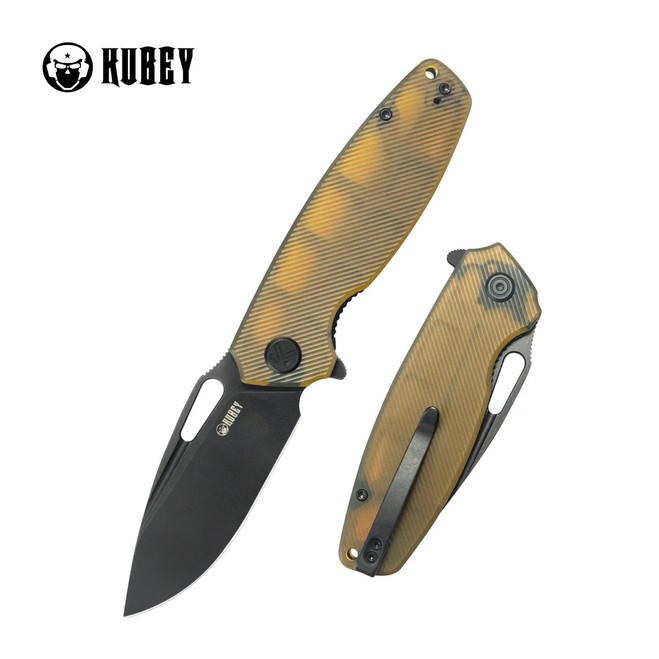 Kubey Tityus Folding Knife Ultem Handle 14C28N Drop Point Plain Edge Blackwash Finish KU322S