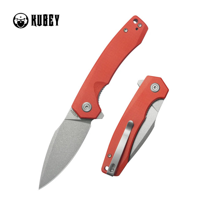Kubey Calyce Folding Knife Red G10 Handle 14C28N Drop Point Plain Edge Beadblast Finish KU901V