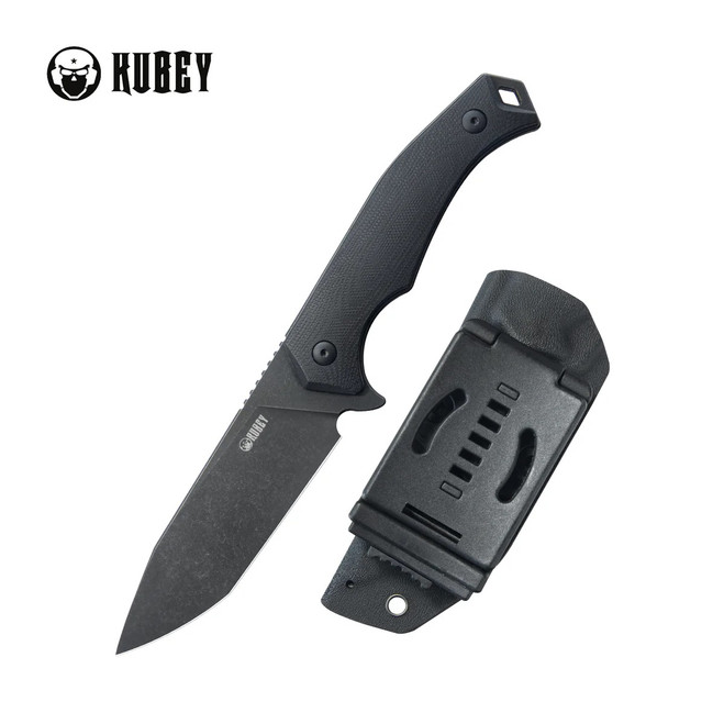 Kubey Swordfish Fixed Blade Knife Black G10 Handle AUS-10 Tanto Point Plain Edge Blackwash Finish KU184F