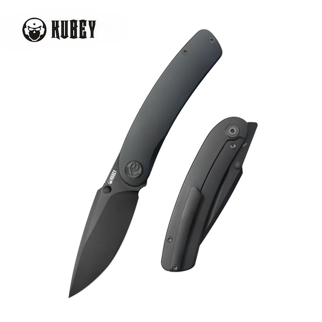Kubey Momentum Folding Knife Black DLC Titanium Handle M390 Plain Black DLC Blade KB386D