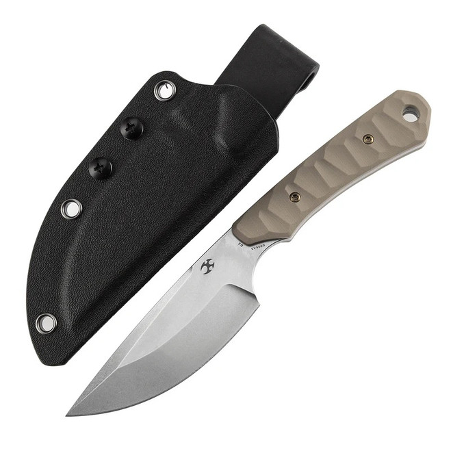 Kansept Flank Fixed Blade Knife Light Sand G10 Handle D2 Drop Point Plain Edge Stonewash Finish G006A5