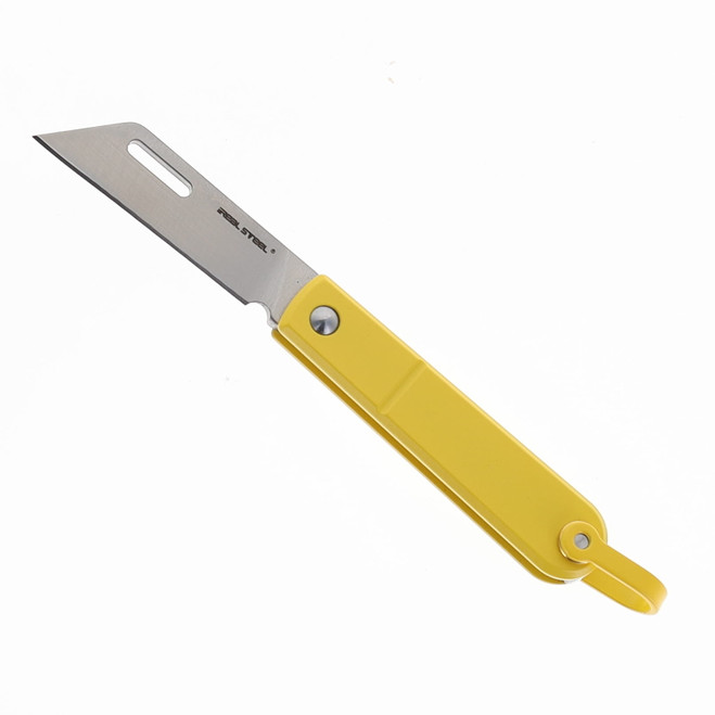 Real Steel Baby Barlow Folding Knife Yellow Stainless Steel Handle 12C27 Plain Edge 8031Y