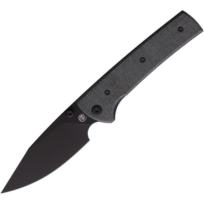 Chaves Blue Label Scapegoat 229 Folding Knife Black Canvas Micarta Handle Elmax Spear Point Plain Edge Black PVD Finish